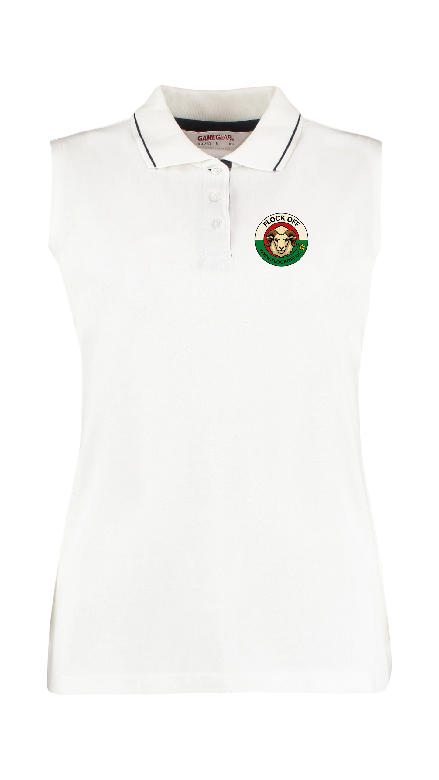 Official Flock Off Ladies Sleeveless Polo Shirt - All Designs