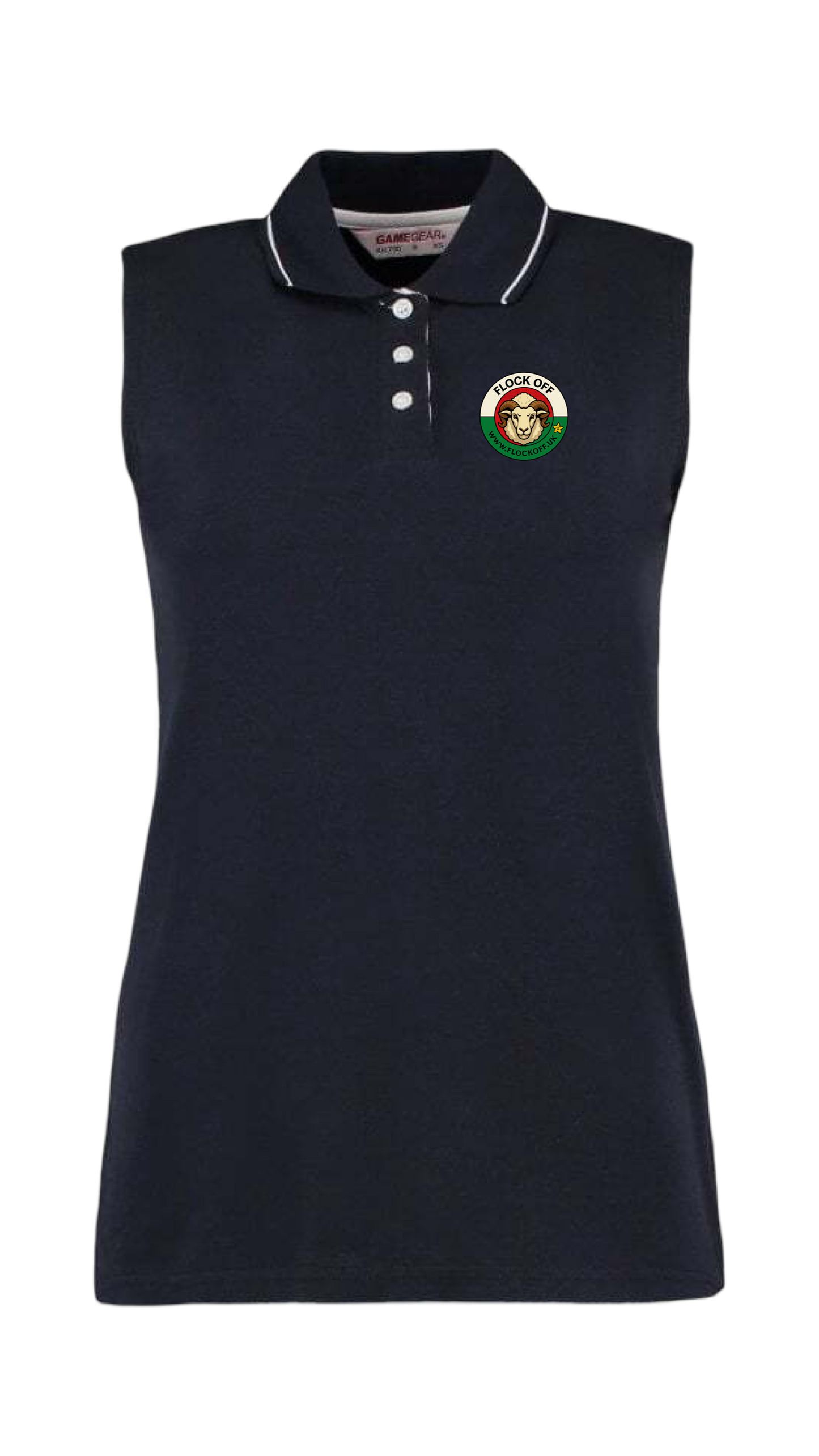 Official Flock Off Ladies Sleeveless Polo Shirt - All Designs